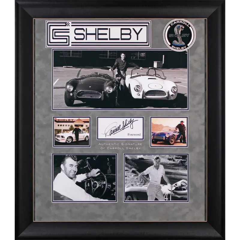Carroll Shelby Authentic Signed 3x6 Cut Signature Framed Display BAS