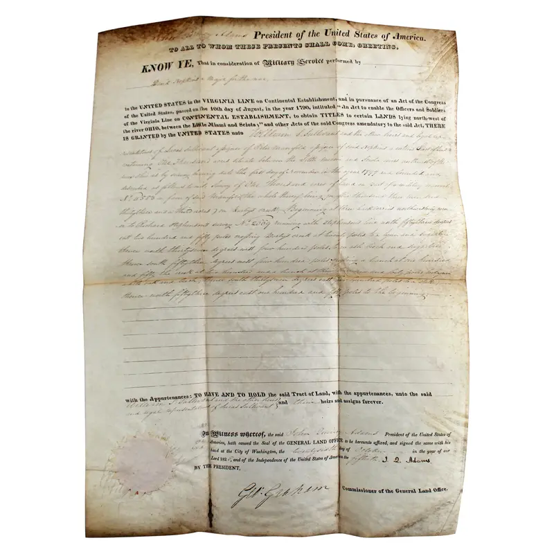 John Quincy Adams Authentic Signed 13x17.5 1825 Land Grant Document BAS #AB14027