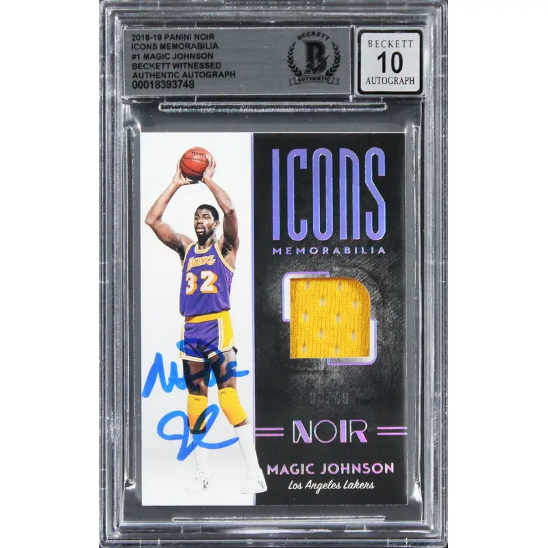 Lakers Magic Johnson Signed 2018 Panini Noir IM #1 #30/49 Card Auto 10! BAS Slab