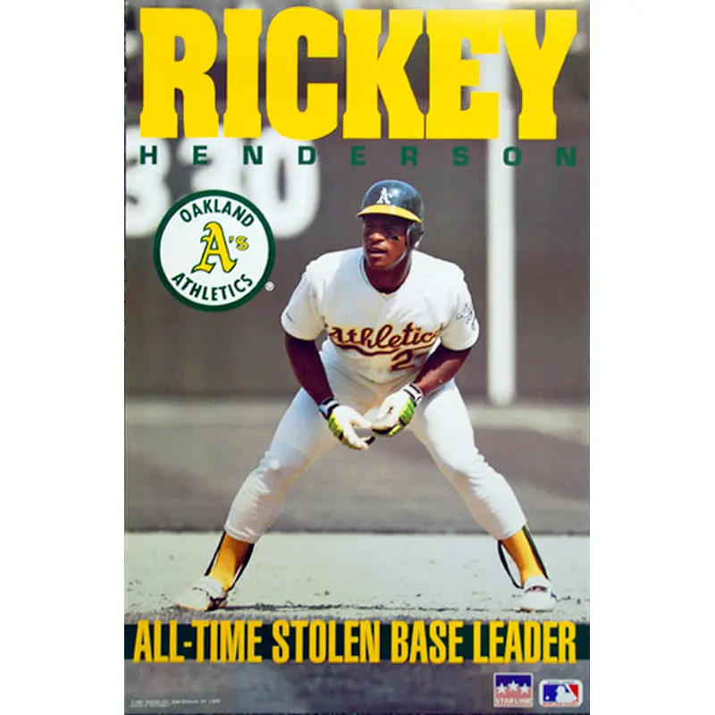 Rickey Henderson All-Time Stolen Base Leader Oakland A's Poster - Starline 1991