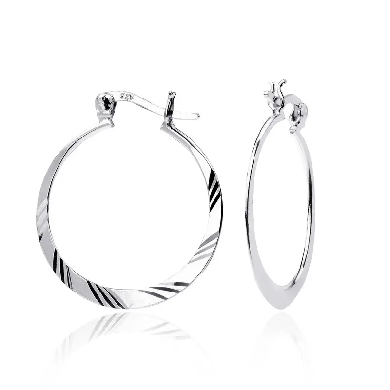 Sterling Silver Diamond Cut Hoop Earrings