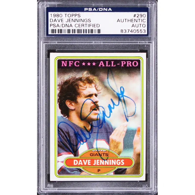 Giants Dave Jennings Authentic Signed 1980 Topps #290 Card PSA/DNA Slabbed
