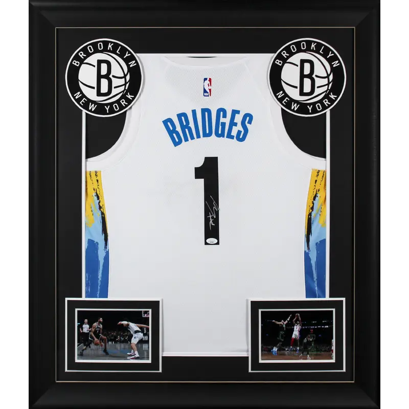 Nets Mikal Bridges Authentic Signed White Nike Framed Jersey JSA #AR58063