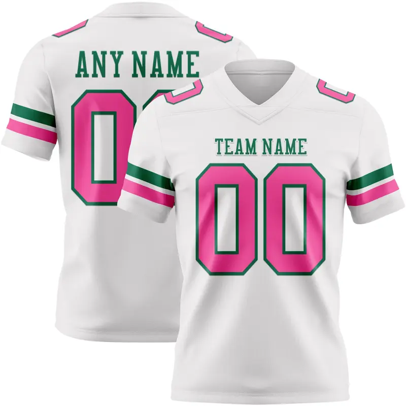 Custom White Pink-Kelly Green Mesh Authentic Football Jersey