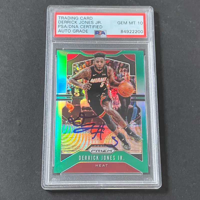 2019-20 Panini Prizm Green #150 Derrick Jones Jr. Signed Card AUTO 10 PSA Slabbed Heat