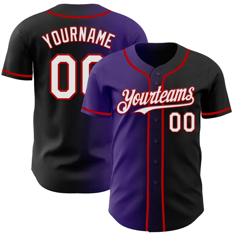 Custom Black White Purple-Red Authentic Gradient Fashion Baseball Jersey