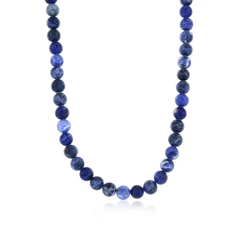 Stainless Steel, 8mm Bead Necklace - Sodalite