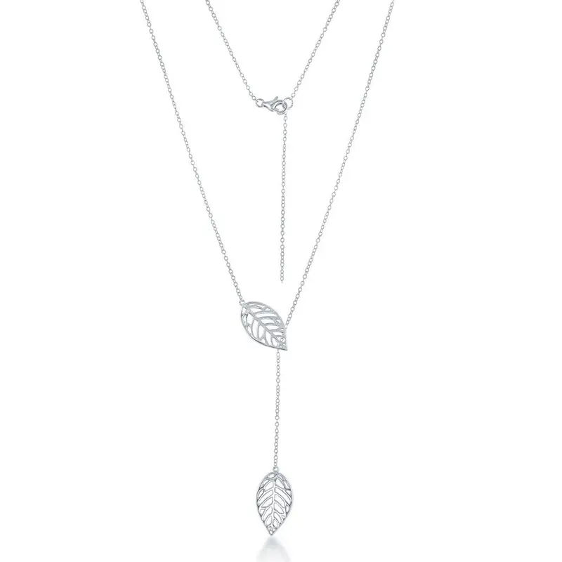 Sterling Silver Open Leaf with Hanging Chain and Leaf Necklace