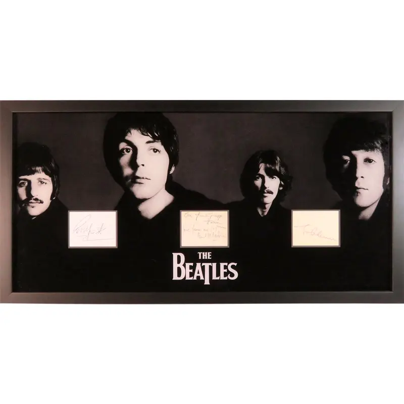 The Beatles Band Autographed Cut Music Display 15 by 30 Framed Piece - JSA , BAS , Caiazzo