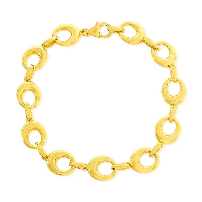 Sterling Silver, Polished Oval Link Bracelet - Gold Plated