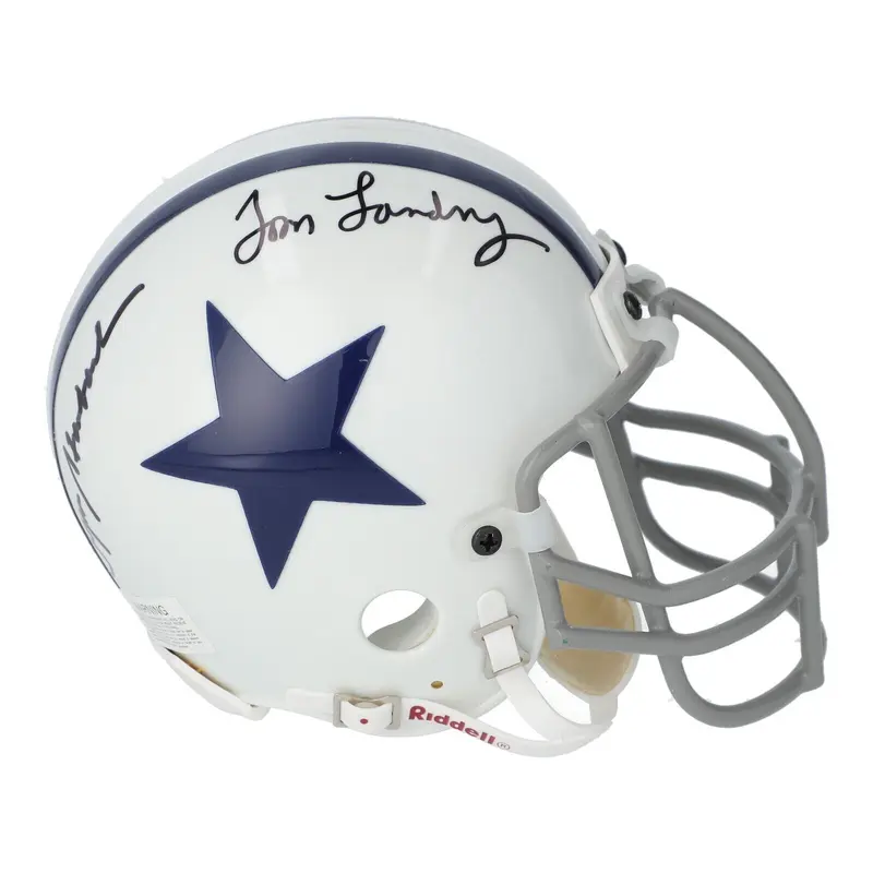Tom Landry & Roger Staubach Dual-Signed Dallas Cowboys Mini-Helmet - JSA COA