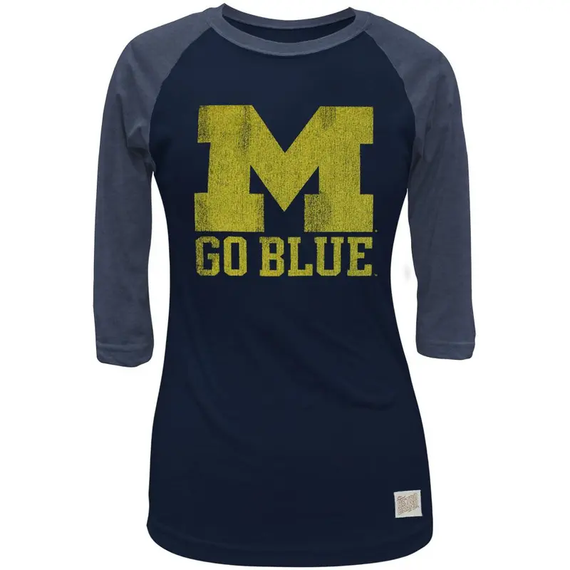 Michigan Wolverines - Go Blue Juniors 3/4 Sleeve Raglan
