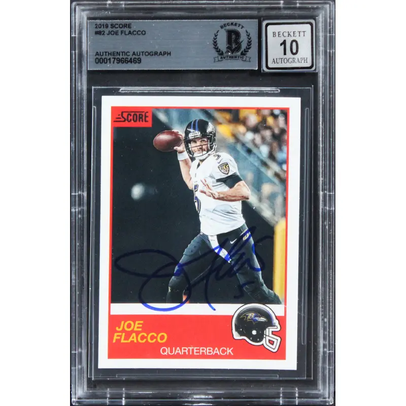 Ravens Joe Flacco Signed 2019 Score #82 Card Auto Graded Mint 10! BAS Slabbed