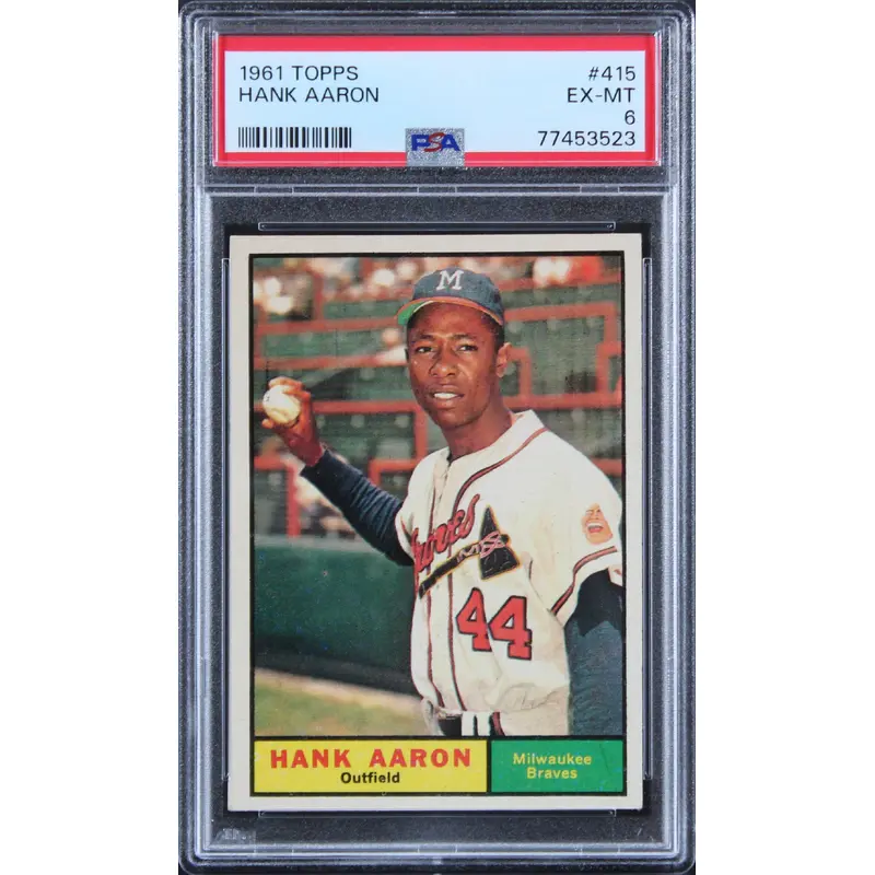Braves Hank Aaron 1961 Topps #415 Card Graded EX-MT-6 PSA Slabbed
