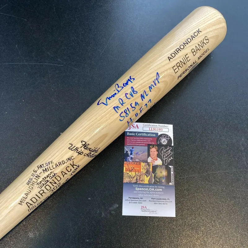 Ernie Banks "MVP 1958-59 HOF 1977 2583 Hits 11x All Star" Signed Bat JSA COA