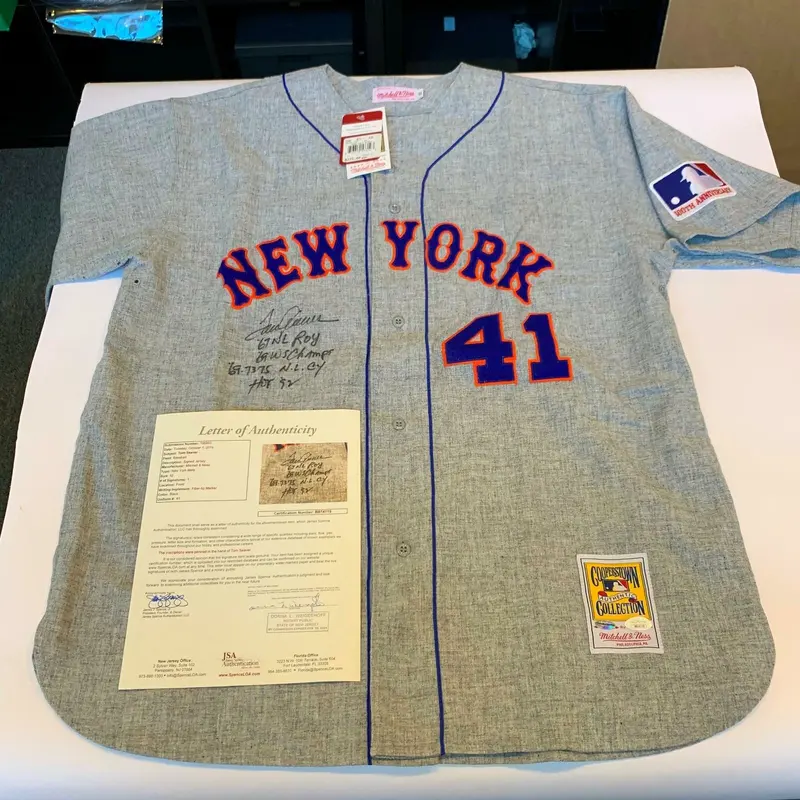 Magnificent Tom Seaver Signed Heavily Inscribed Career Stats Mets Jersey JSA COA