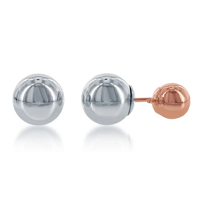 Sterling Silver 7mm Rose Gold Plated Bead Front with 10mm Silver Bead Back Earrings