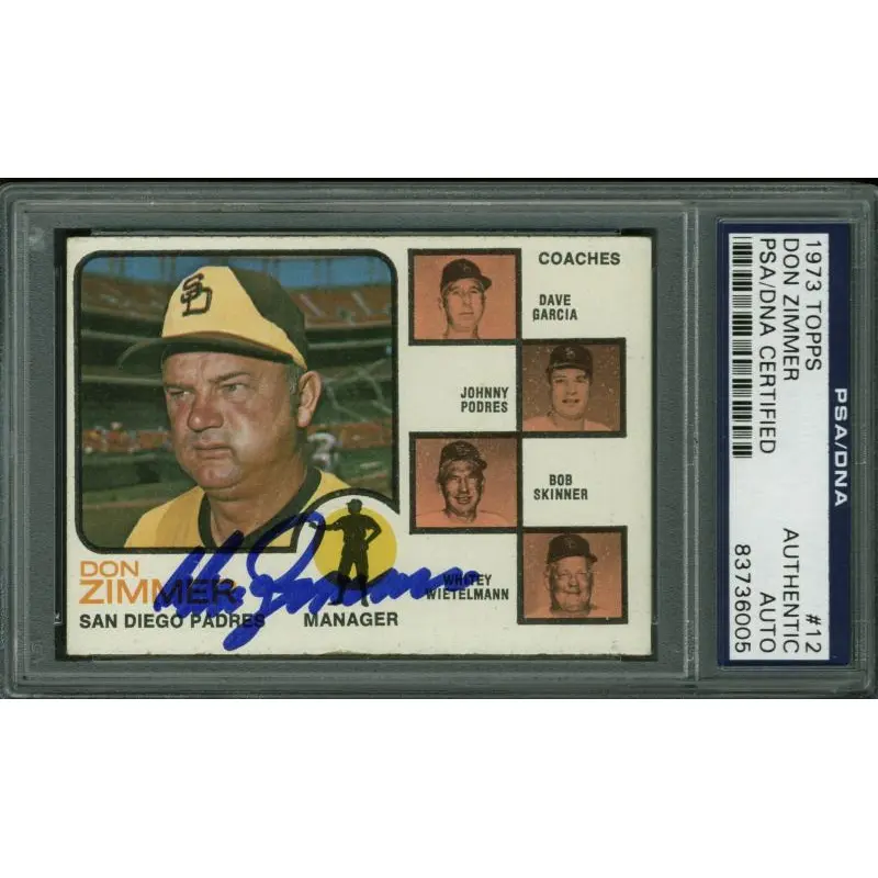 Padres Don Zimmer Authentic Signed Card 1973 Topps #12 PSA/DNA Slabbed