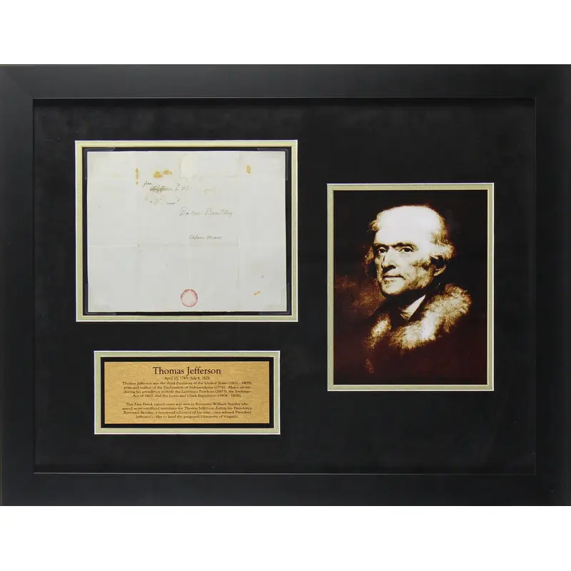 Thomas Jefferson Signed & Framed 7.75x9.75 Handwritten Free Frank Graded 9! BAS