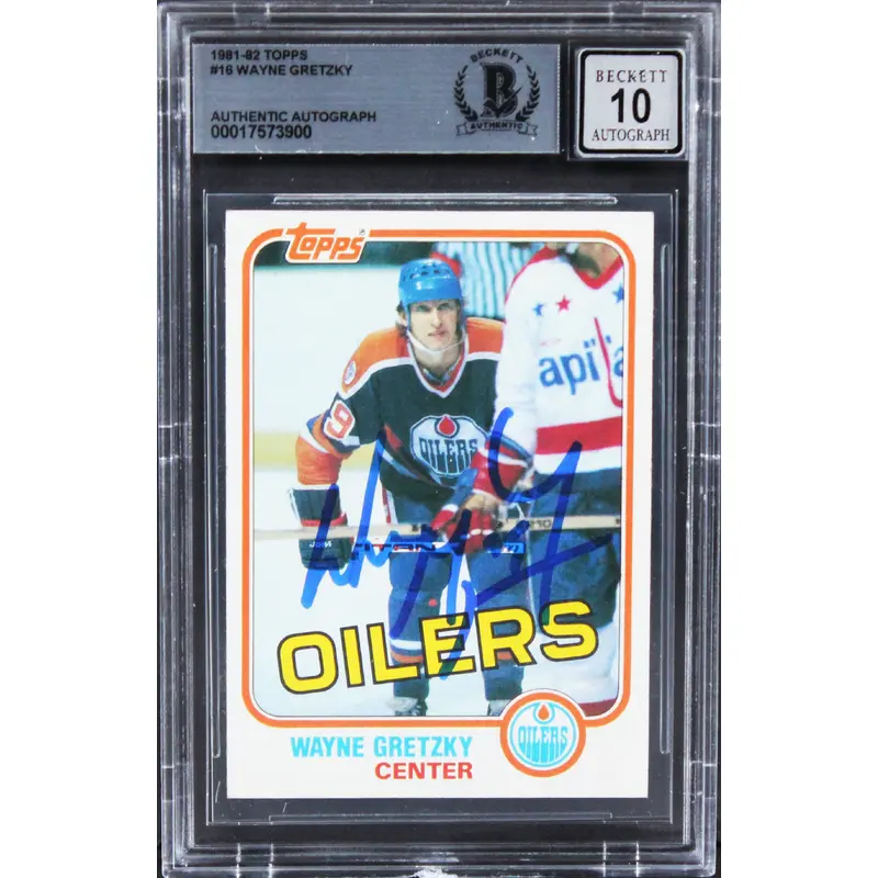 Oilers Wayne Gretzky Authentic Signed 1981 Topps #16 Card Auto 10! BAS Slabbed