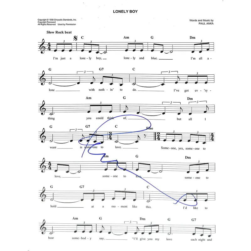 Paul Anka Musician Signed 8.5x11 Lonely Boy Music Sheet Photo BAS #E57569
