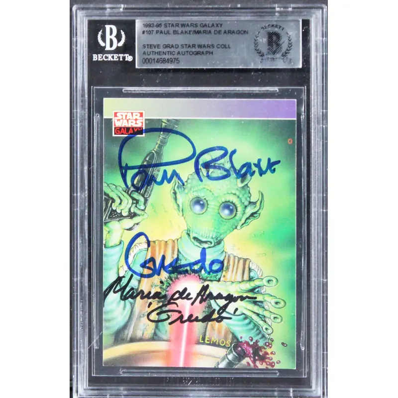 Star Wars (2) Blake & De Aragon W/ Insc Signed 1993 SW Galaxy #107 Card BAS Slab