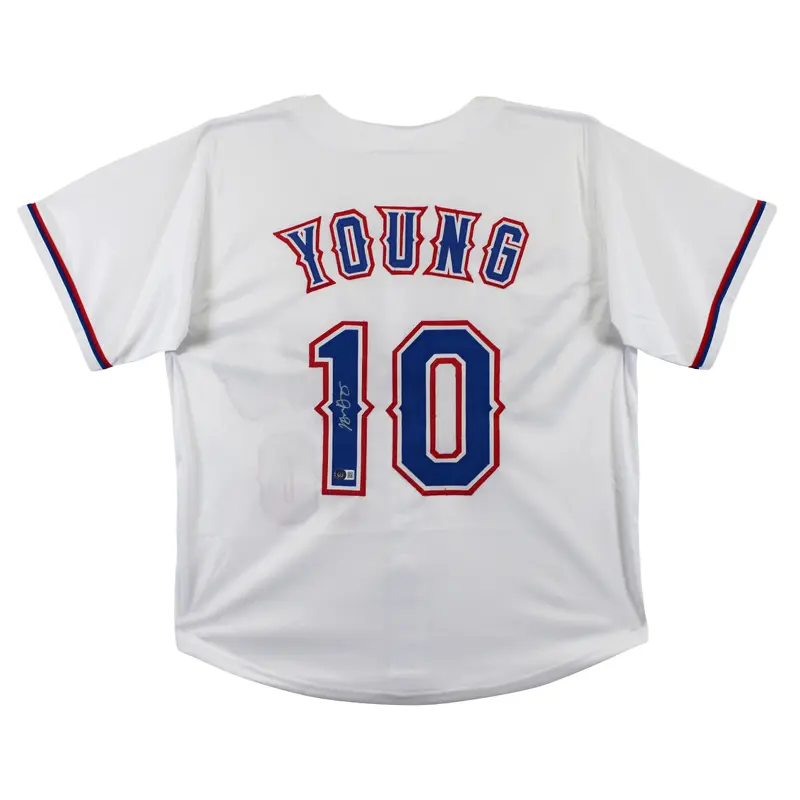 Michael Young Authentic Signed White Pro Style Jersey Autographed BAS Witnessed