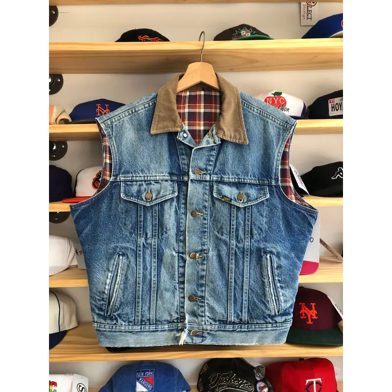 Vintage Lee Flannel Lined Denim Jean Vest Size Medium