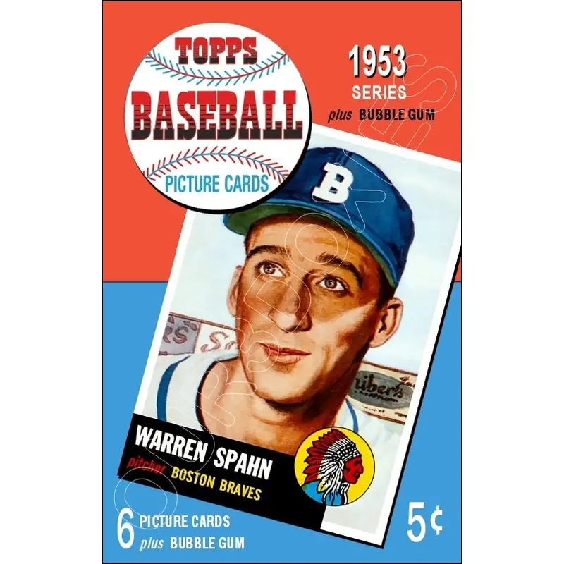 Warren Spahn 1953 Topps Baseball Cards Store Counter Standup Sign - Braves - 1515