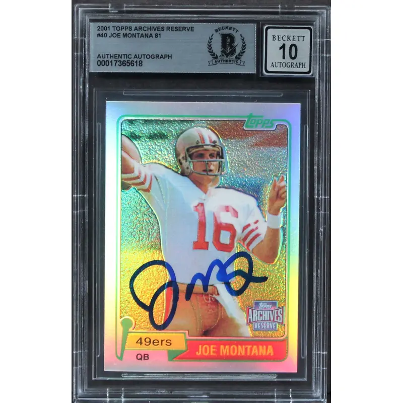 49ers Joe Montana Signed 2001 Topps Archives Reserve #40 Card Auto 10 BAS Slab
