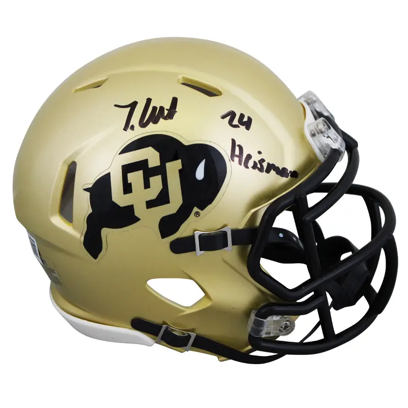 Colorado Travis Hunter "24 Heisman" Signed Speed Mini Helmet BAS Witnessed