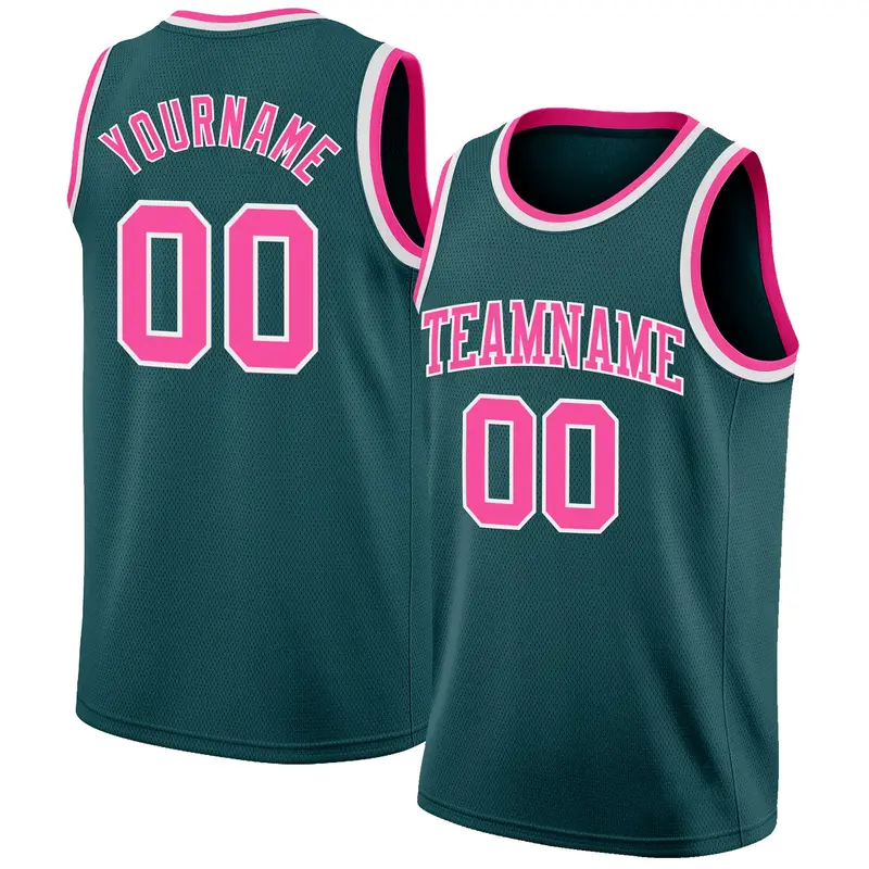 Custom Midnight Green Pink-White Authentic Basketball Jersey