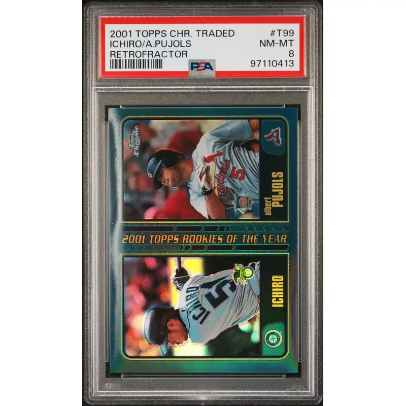 Ichiro Suzuki + Albert Pujols 2001 Topps Chrome Traded Retrofractor PSA 8 Nm-Mint