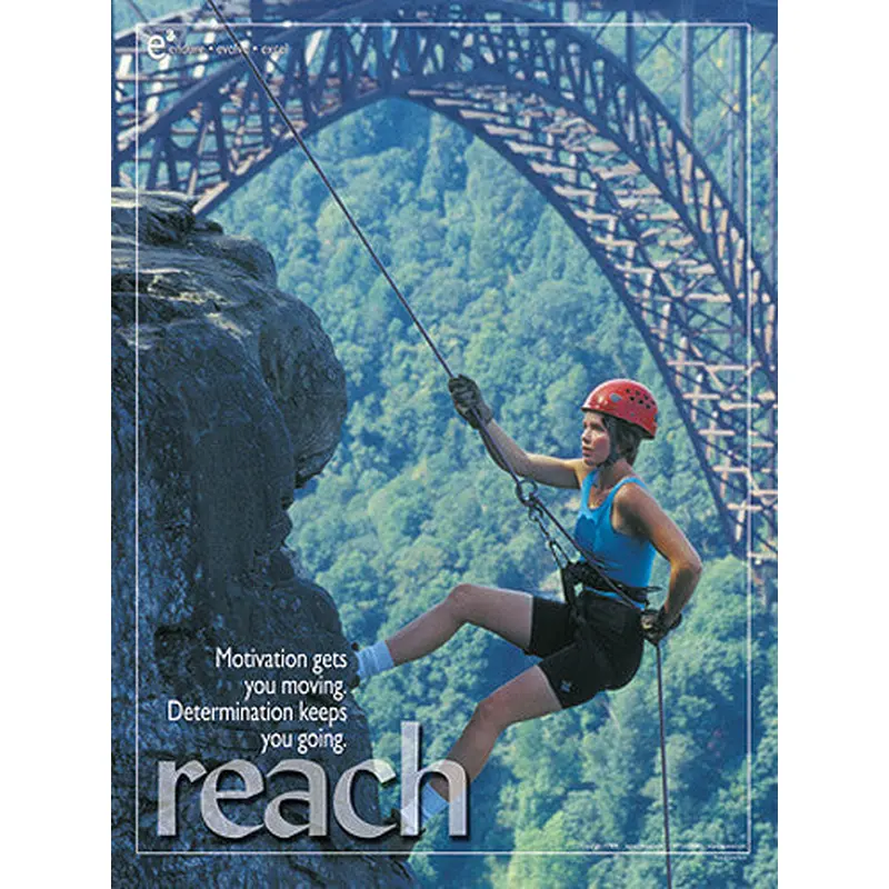 Rapelling Rock Climbing "Reach" Motivational Poster - Jaguar Inc.