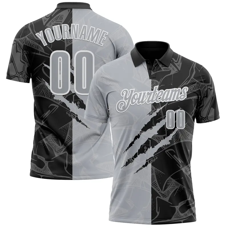 Custom Graffiti Pattern Gray Black-White 3D Scratch Performance Polo Shirt