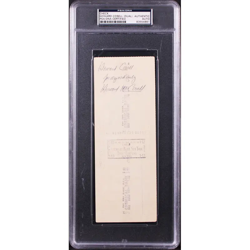 Howard Cosell Authentic Double Signed 3x8.25 Check Dated 9/30/1969 PSA Slabbed