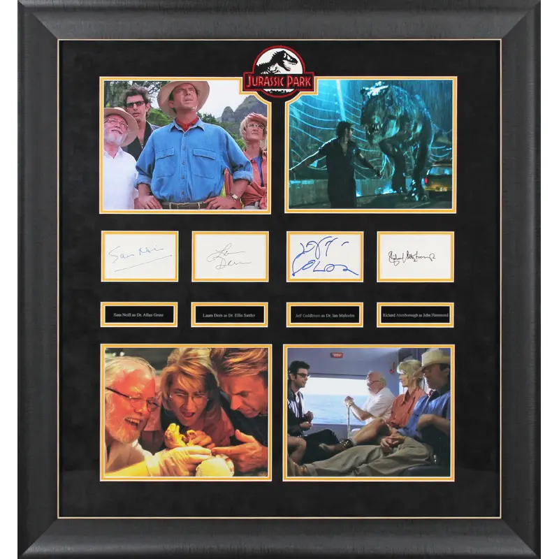 Jurassic Park (4) Neil, Dern, Goldblum & Attenborough Signed Framed Display BAS