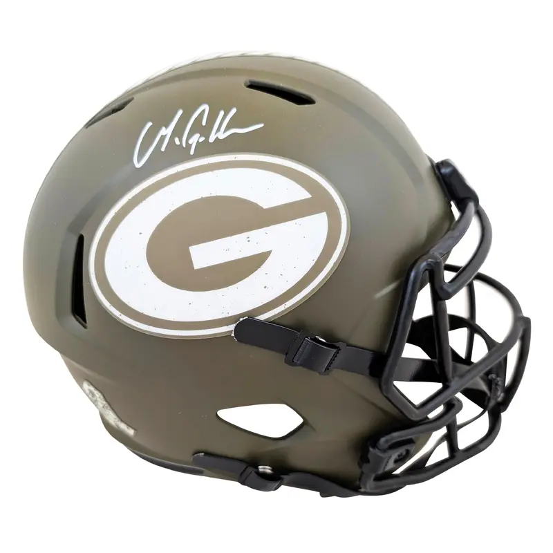 Packers Matthew Golden Signed Salute To Service Full Size Speed Rep Helmet BAS W