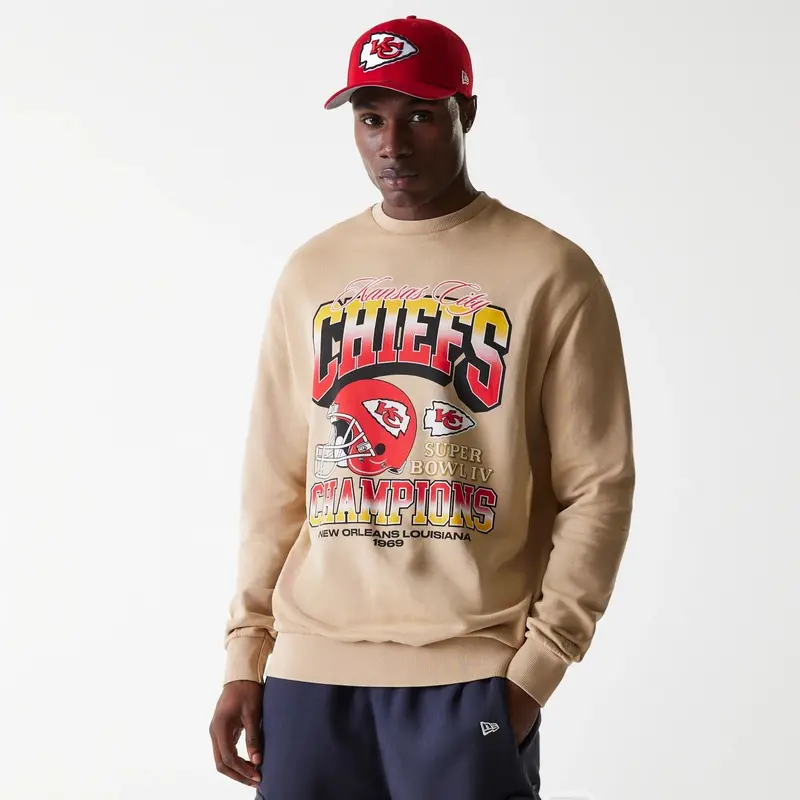 Kansas City Chiefs NFL Washed Super Bowl Beige Oversized Crew Neck Sweater