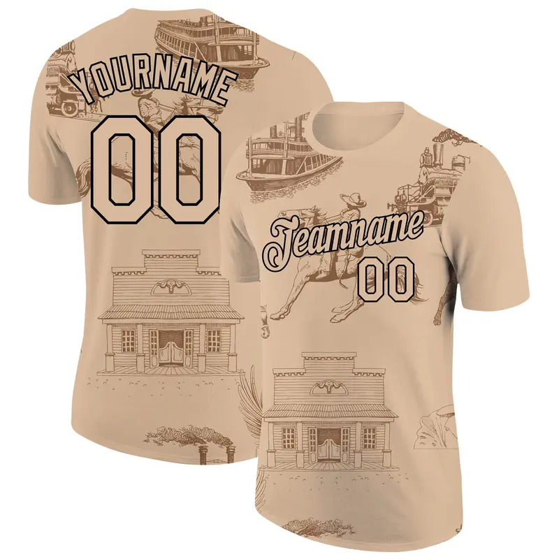 Custom City Cream Black 3D Pattern Design Cowboy Rodeo Performance T-Shirt