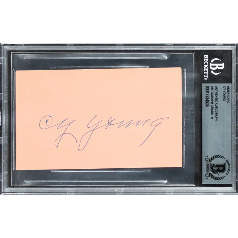 Cy Young Authentic Signed 3x5 Index Card Auto 9! Autographed BAS Slabbed