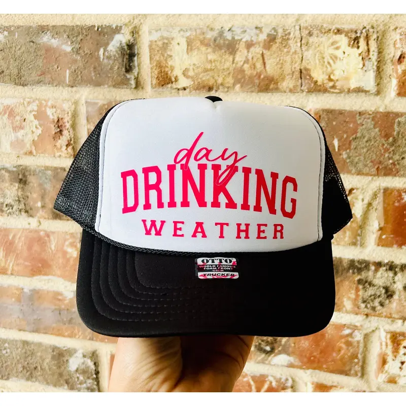 Day Drinking Weather DTF Printed Black & White Trucker Hat
