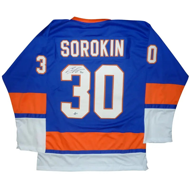 Ilya Sorokin Autographed New York (Blue #30) Custom Hockey Jersey - Beckett