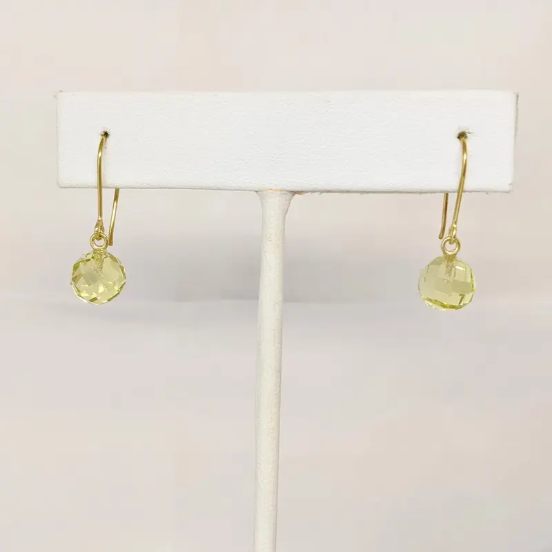 18K CITRINE ROUND 8MM BALL DANGLE ESTATE EARRINGS 1.9 GRAMS