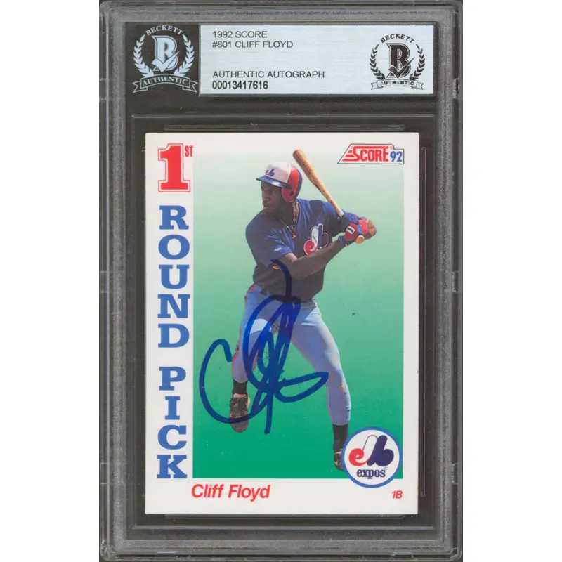 Expos Cliff Floyd Authentic Signed 1992 Score #801 Rookie Card BAS Slabbed