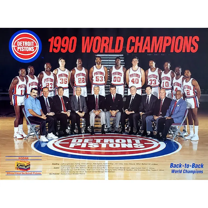 Detroit Pistons 1990 NBA Champions Team Commemorative Poster - Pistons/Kodak