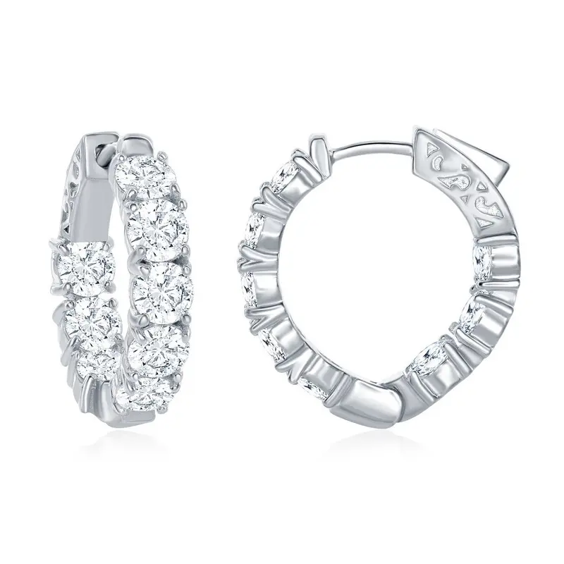Sterling Silver, Inside-Outside 4x25mm CZ Hoop Earrings
