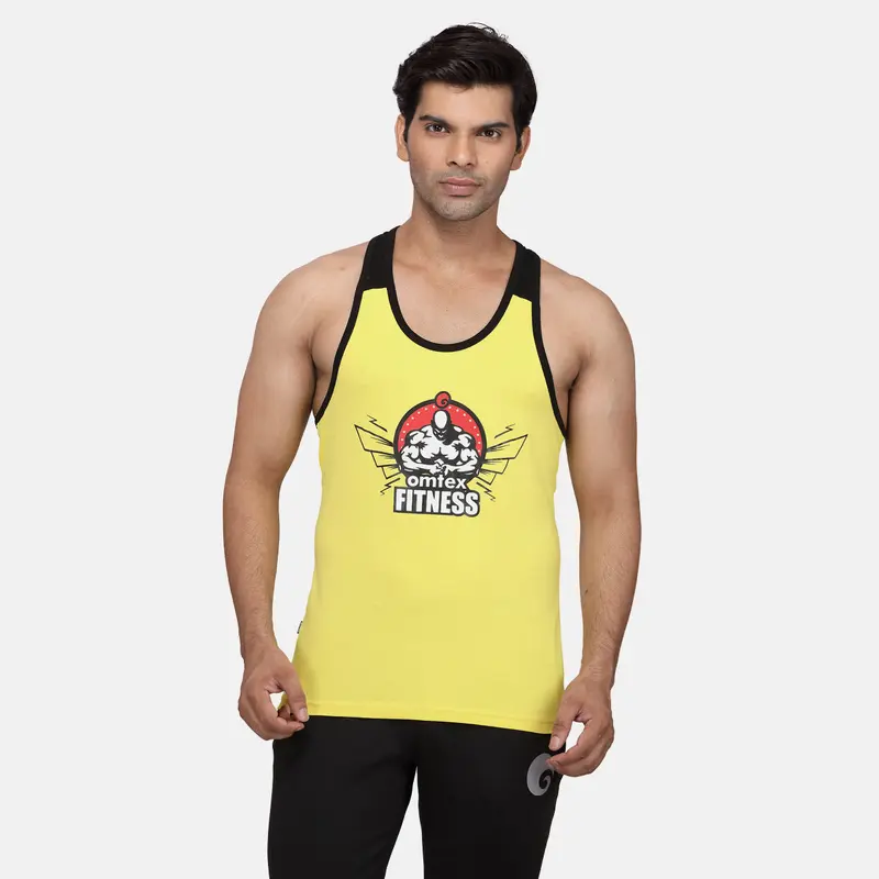 Men'S Gym Stringer Yellow Black Omtex | Kibi Sports